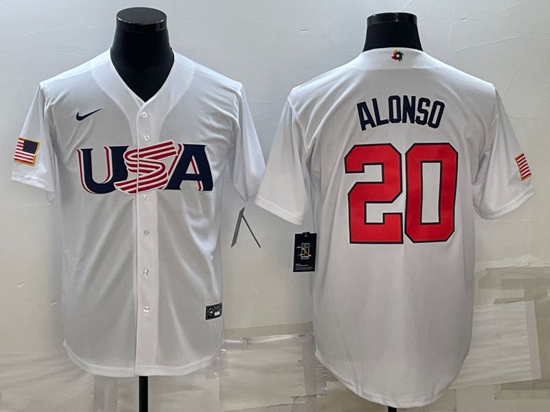 Men 2023 World Cub USA #20 Alonso White Nike MLB Jersey8